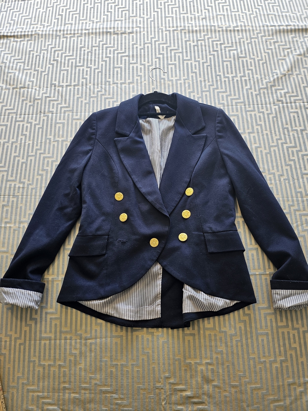 Anthropologie X Willow & Clau Navy Double-Breasted Blazer with Gold Buttons